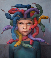 Medusa, olieverf op paneel, 46x41cm